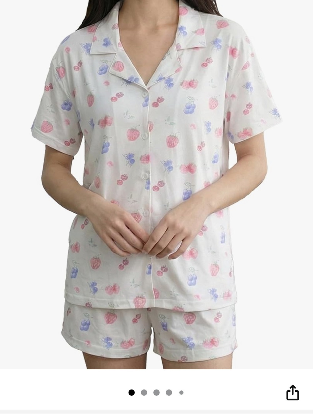 Women's Short Sleeve Strawberry Print Pajama Set - White with Pink & Blue